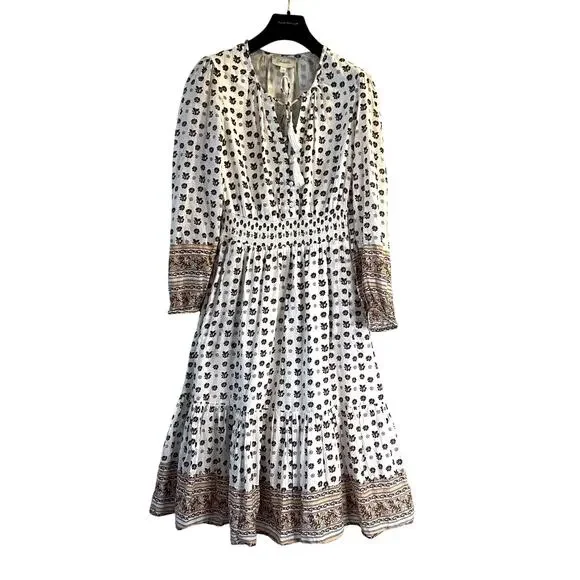 cleobella blakely midi dress Cleobella Blakely Floral Long Sleeve Midi Dress White Brown size S